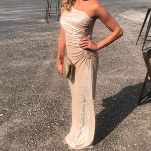 Calvin Klein metallic gold evening gown dress